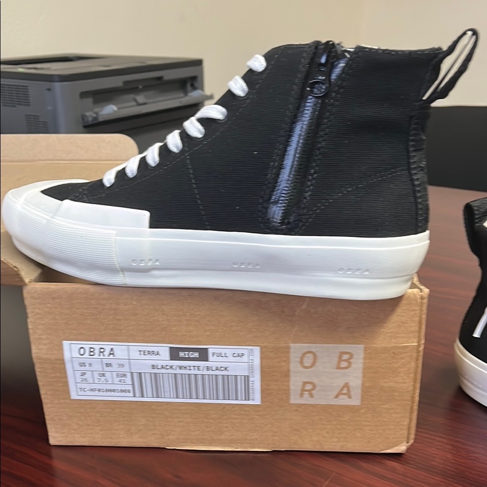 OBRA Black and White High-Top Sneakers Terra High Full Cap canvas size 8